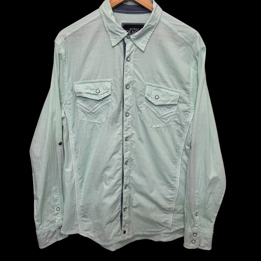 Buckle Black Mens Mint Green L Western Shirt Pearl Snap Long Sleeve Athletic Fit